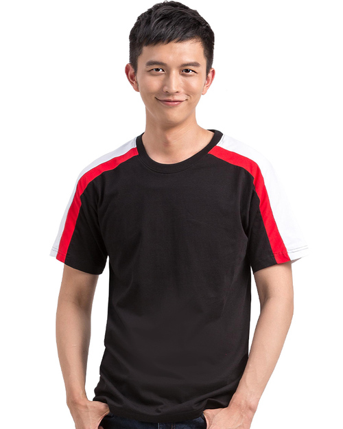 T恤訂製｜拼接運動風圓領短袖T恤 黑紅白撞色款｜<span>TCANB-A01-00207</span>示意圖