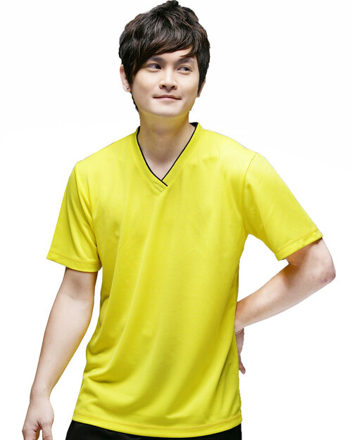 T恤訂製款v領休閒風中性-黃色出黑<span>tcanb-b01-00033</span>示意圖