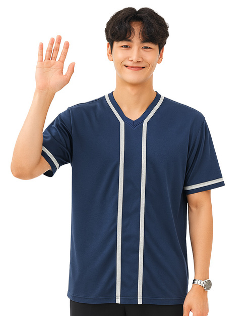 客製V領T恤-造型織帶-丈青配灰｜ <span>TCANB-B01-00228</span>示意圖