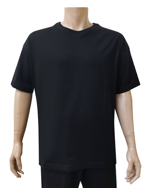 客製T恤圓領短袖中性版-落肩版黑色 <span>TCANB-D01-00001</span>示意圖