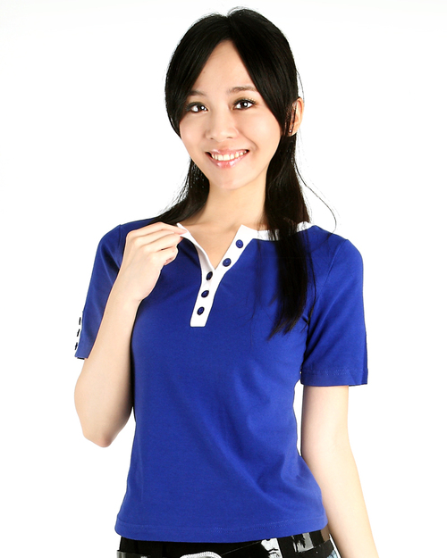 T恤訂製款開襟腰身-寶藍白<span>tcand-s01-00076</span>示意圖