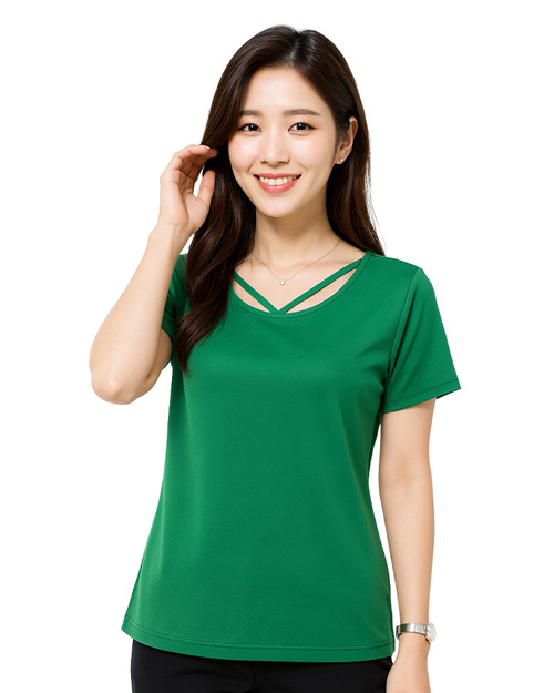 短袖T恤 訂製 滾領V字造型 綠色｜<span>TCANG-SZ01-00001</span>示意圖