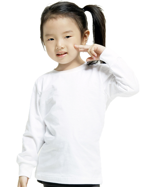 T恤訂製束口素面長袖童版-白<span>TCANK-A02-00173</span>示意圖