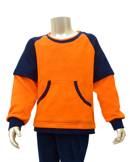 T恤 訂製 童  圓領束口長袖-橘配丈青<span>TCANK-A02-00176</span>示意圖