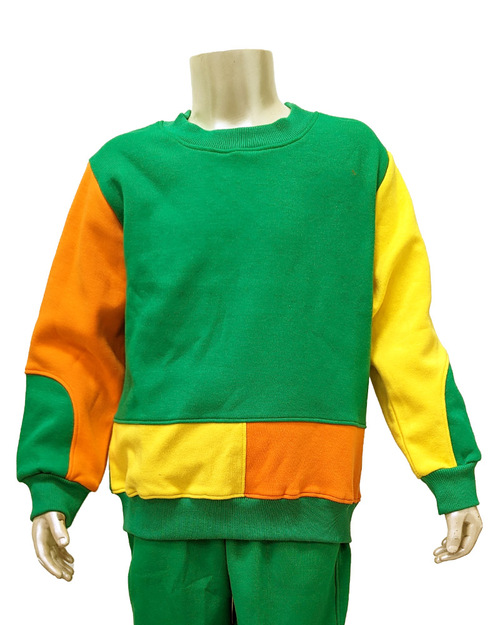 T恤 訂製 童  圓領束口長袖 綠拼接橘黃<span>TCANK-A02-00178</span>示意圖
