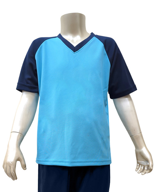 T恤 訂製 V領短袖 童 水藍配丈青 <span>TCANK-B01-00104</span>示意圖