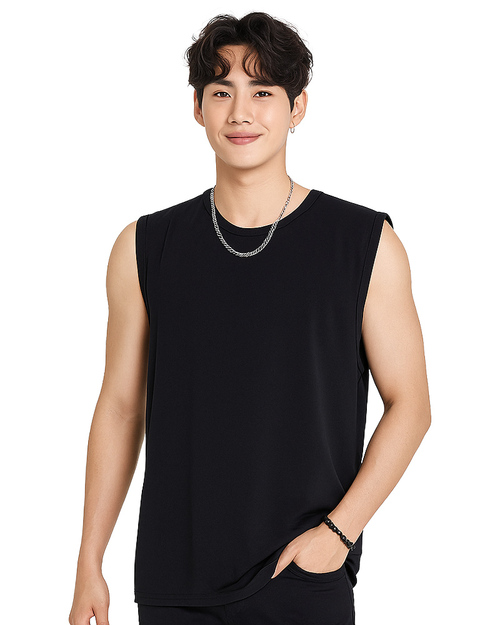 無袖背心訂製｜T恤版素面黑｜<span>TKCANB-A01-00001</span>示意圖