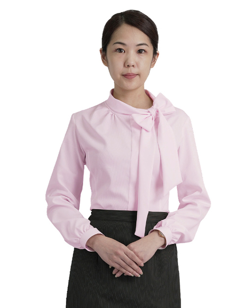 側領結女襯衫 短袖襯衫 長袖襯衫 粉色斜紋 <span>TS-06AF</span>示意圖