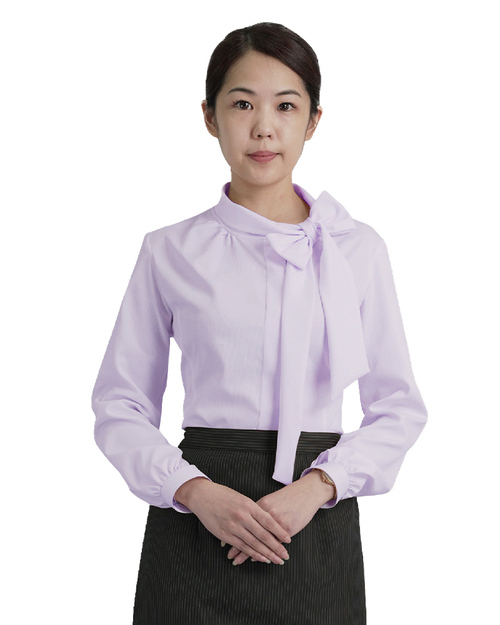 側領結女襯衫 短袖襯衫 長袖襯衫 紫色斜紋 <span>TS-08AF</span>示意圖
