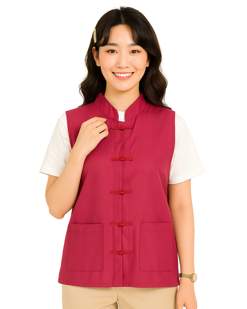 一字釦立領貼袋背心｜訂製款紅｜<span>VCAN-B-04</span>示意圖