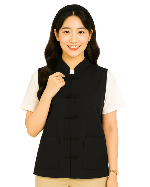 一字釦立領貼袋背心｜訂製款黑｜<span>VCAN-B-06</span>示意圖