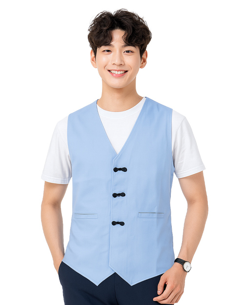 琵琶裝飾釦｜尖擺服務背心訂製-水藍｜<span>VCAN-B-09</span>示意圖