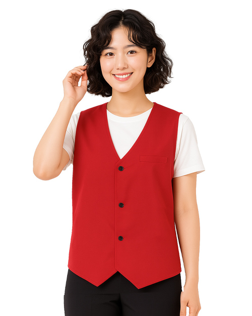 服務人員背心｜尖擺-釦子款紅｜<span>VCAN-C-01</span>示意圖
