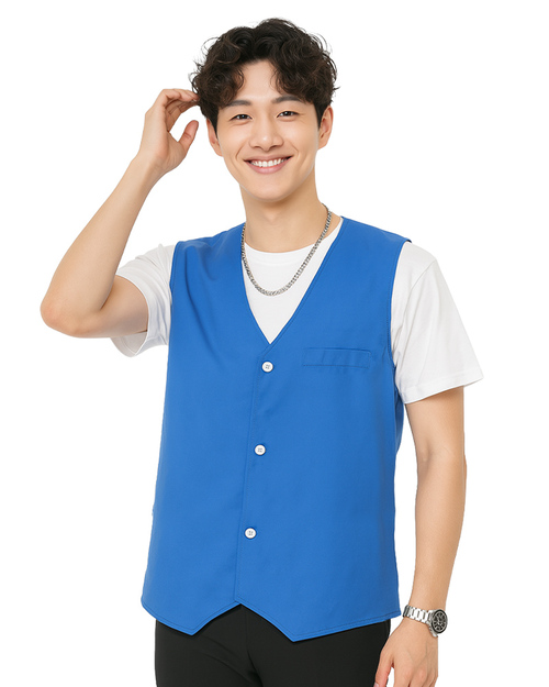 服務人員背心｜尖擺-釦子款藍｜<span>VCAN-C-02</span>示意圖