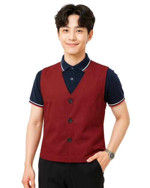 服務人員背心｜平擺短版｜釦子款暗紅｜<span>VCAN-C-11</span>示意圖