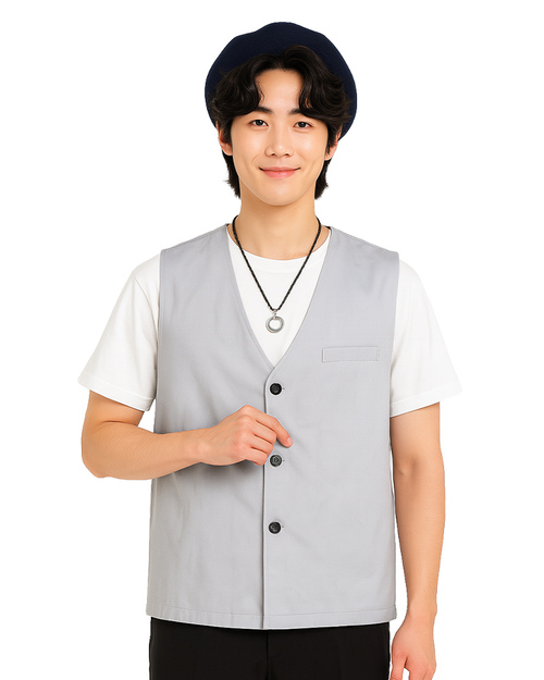 服務背心｜平擺釦子款-加內裡｜左胸暗袋-灰色｜<span>VCAN-C-12</span>示意圖