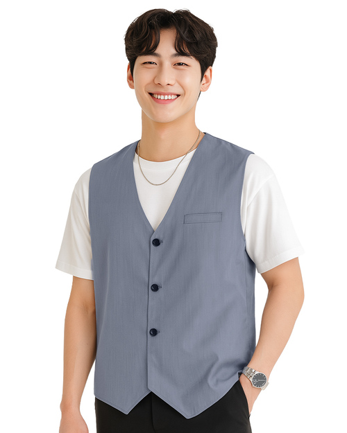 服務背心｜尖擺釦子-加內裡｜左胸暗袋-深灰｜<span>VCAN-C-13</span>示意圖