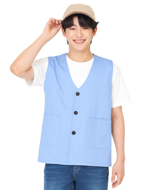 服務背心｜平擺釦子款-加內裡｜腰貼袋-水藍｜<span>VCAN-C-14</span>示意圖