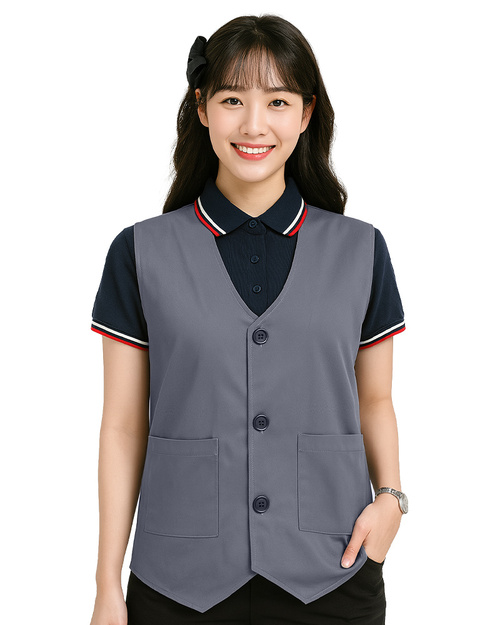 服務背心｜尖擺釦子-加內裡｜腰貼袋-深灰｜<span>VCAN-C-15b</span>示意圖