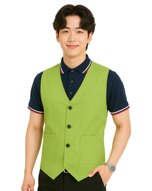 服務背心｜尖擺釦子｜加口袋-草綠｜<span>VCAN-C-16b</span>示意圖