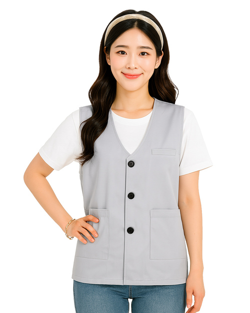 服務背心｜平擺釦子｜加口袋-灰色｜<span>VCAN-C-17a</span>示意圖