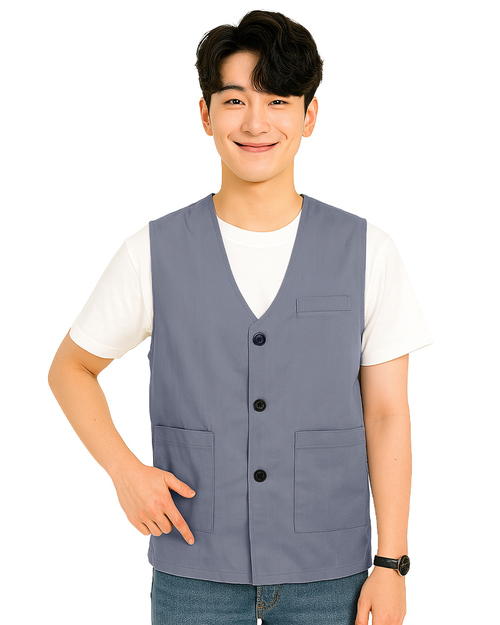 服務背心-平擺釦子-加口袋-深灰 <span>VCAN-C-17b</span>示意圖