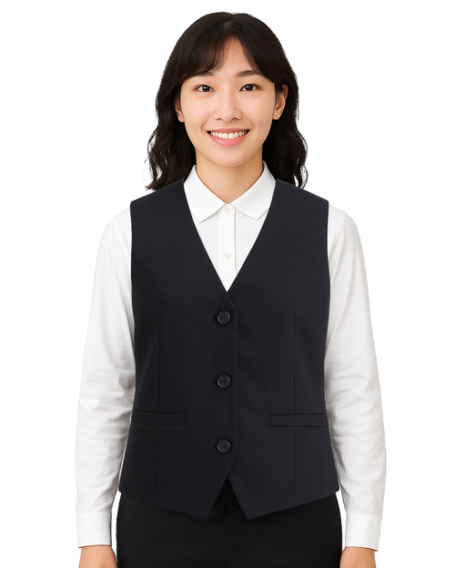 女版套裝背心 暗袋 釦子款 黑 <span>VCAN-C-19</span>示意圖