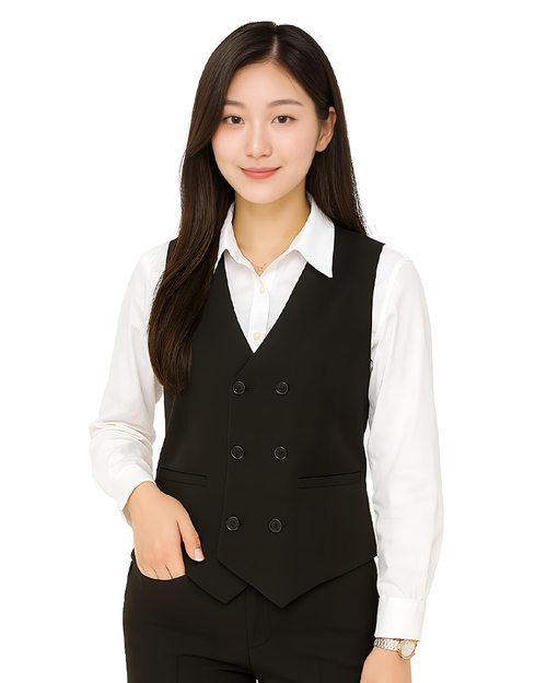 女版西裝背心 暗袋｜雙排釦款 黑｜<span>VCAN-C-21</span>示意圖