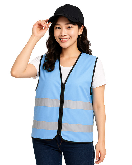 活動背心反光 拉鍊款-水藍/黑 <span>VCAN-D-01</span>示意圖