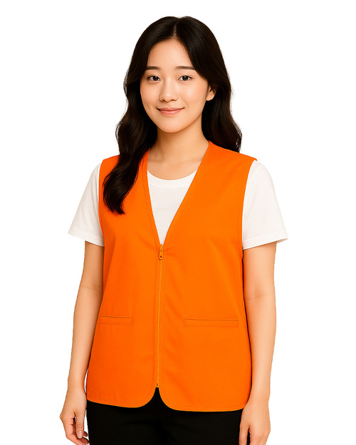 服務人員背心｜拉鍊訂製款-桔｜<span>VCAN-D-02</span>示意圖