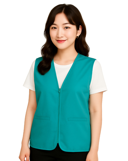 服務人員背心｜拉鍊訂製款｜下擺鬆緊帶-綠｜<span>VCAN-D-03</span>示意圖