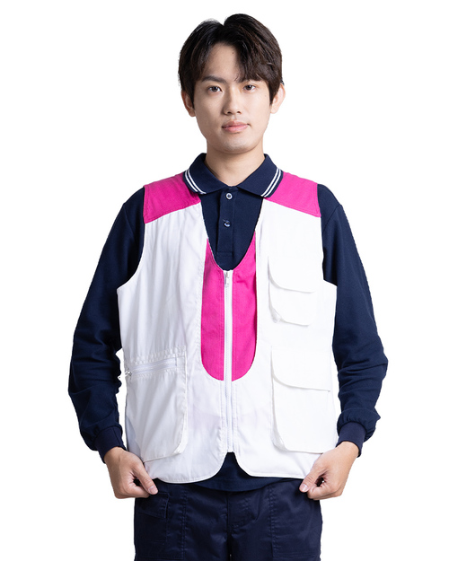 拉鍊背心訂製款｜雙層 白配桃紅｜<span>VCAN-D-14</span>示意圖