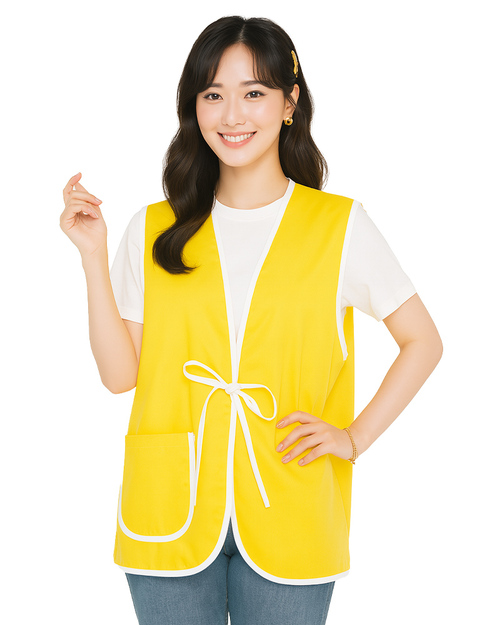 活動背心訂製｜貼口袋綁帶｜黃滾白｜<span>VCAN-E-01</span>示意圖