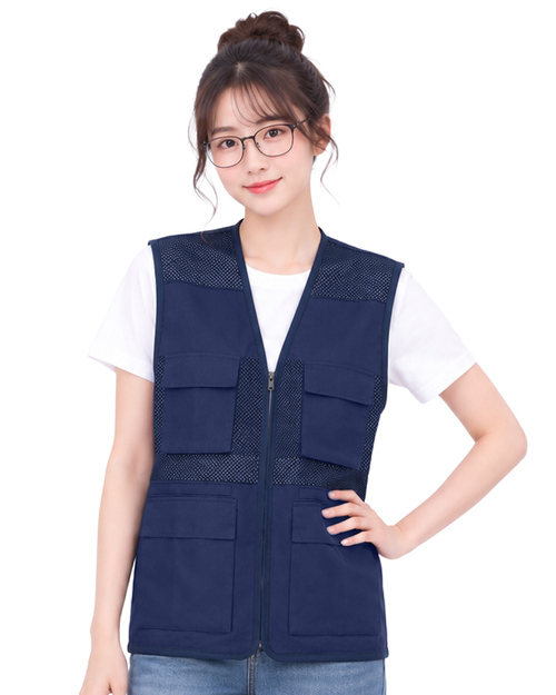 多功能透氣工作背心｜洞洞布 訂製款 拉鍊 丈青｜<span>VCAN-G2-01</span>示意圖
