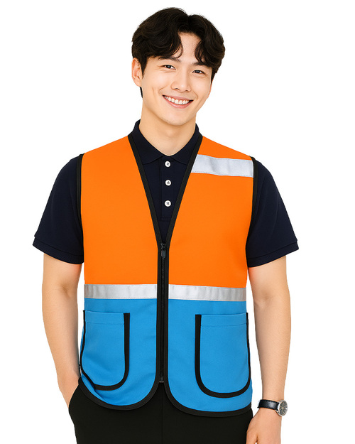 反光背心訂製款-桔配翠藍  <span>VCAN-REF-01B</span>示意圖