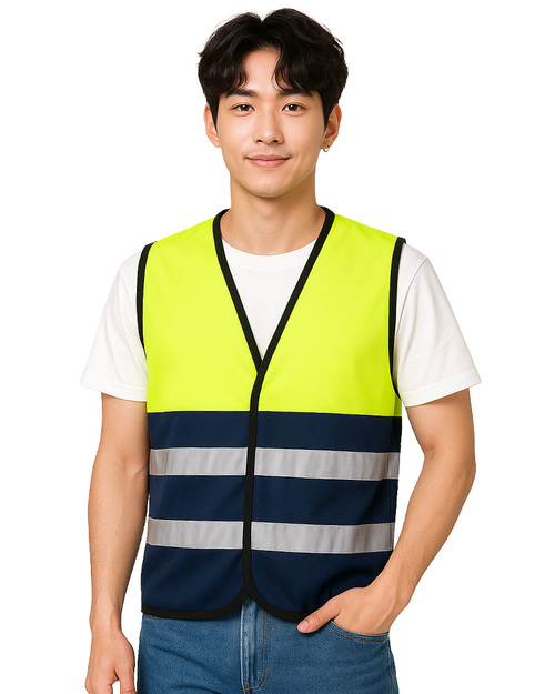 剪接反光背心-螢光黃配丈青  <span>VCAN-REF-B01</span>示意圖