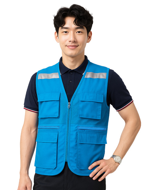 洞洞布拼接反光背心-中藍 <span>VCAN-REF-C01</span>示意圖