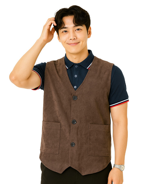 服務背心訂製｜尖擺釦子｜加內裡腰貼袋-咖啡色｜<span>VB-HO-0001-01</span>示意圖