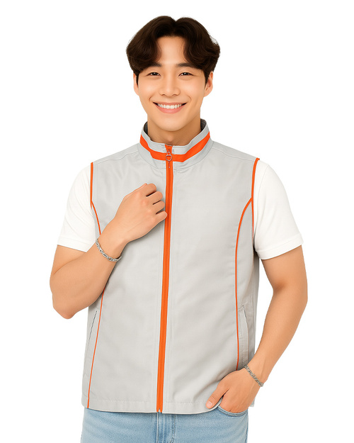 休閒背心選舉背心｜加內裡 訂製款｜灰配橘｜<span>VEST-A01-D</span>示意圖