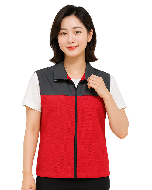休閒背心選舉背心｜無內裡 訂製款｜灰配紅｜<span>VEST-B02</span>示意圖