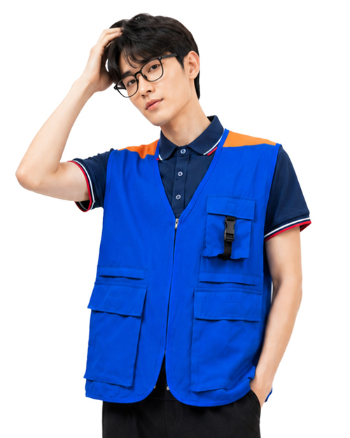 多功能工作背心｜洞洞布 訂製款｜拉鍊 寶藍配橘｜<span>VF-HO-0001-15-01</span>示意圖