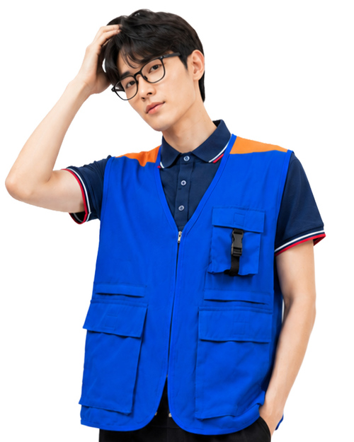 多功能工作背心｜洞洞布 訂製款｜拉鍊 寶藍配橘｜<span>VF-HO-0001-15-01</span>示意圖