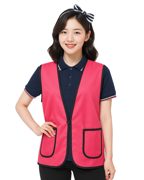 活動背心訂製｜釦子款｜桃紅滾黑｜<span>VUI-D01</span>示意圖