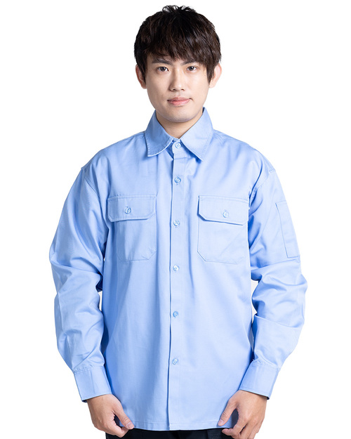 反光條工作服長袖訂製-水藍 <span>WORK-B12</span>示意圖