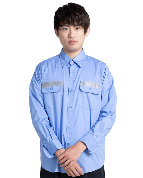 反光條工作服長袖訂製-水藍 <span>WORK-B13</span>示意圖