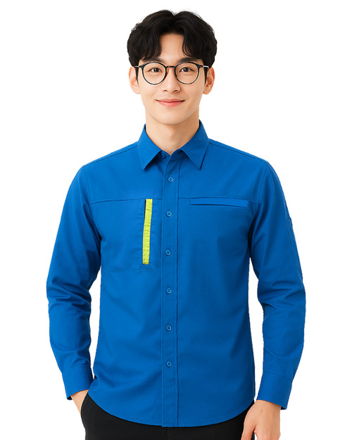 工作服長袖訂製款｜造型暗袋｜翠藍｜<span>WORK-B14</span>示意圖