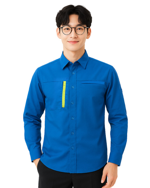 工作服長袖訂製款｜造型暗袋｜翠藍｜<span>WORK-B14</span>示意圖