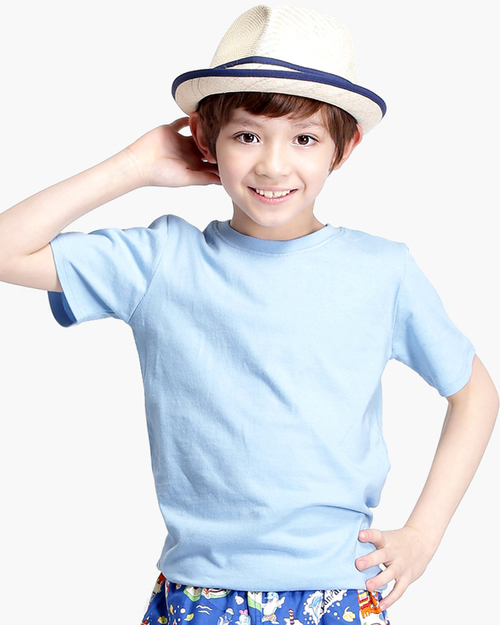 T恤/純綿素T圓領短袖/童水藍示意圖