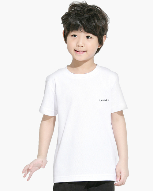 排汗圓領T 短袖 棉感吸濕排汗衫 休閒品牌款 童-白色示意圖