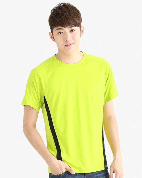 排汗衣 抗UV短袖 接片造型款 男 螢光綠接黑示意圖
